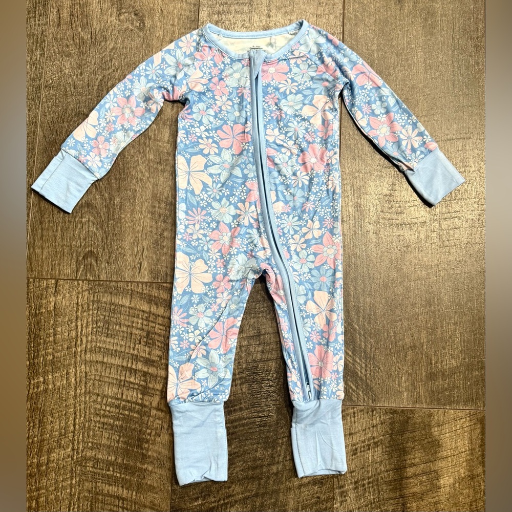 Baby Girl Blue Floral Print Bamboo Zipper Sleeper 0-3m